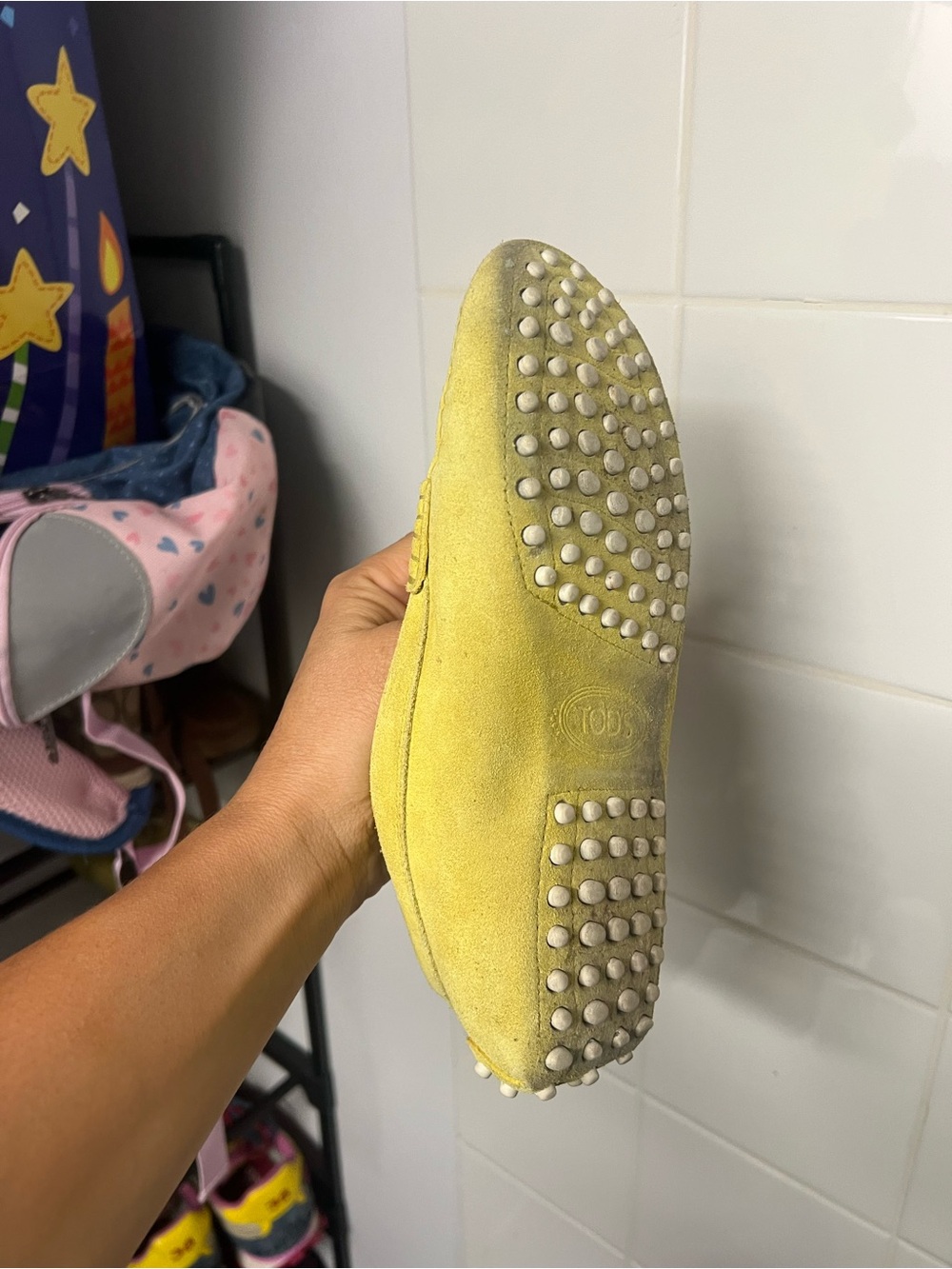 TOD'S Yellow Suede Driving Moccasins - Pebble Sole